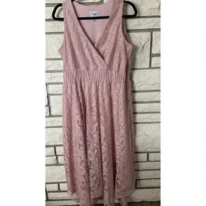 J. Taylor Party Midi Dress Size 12 Light Pink Lace V Neck Lined Lace Sparkle